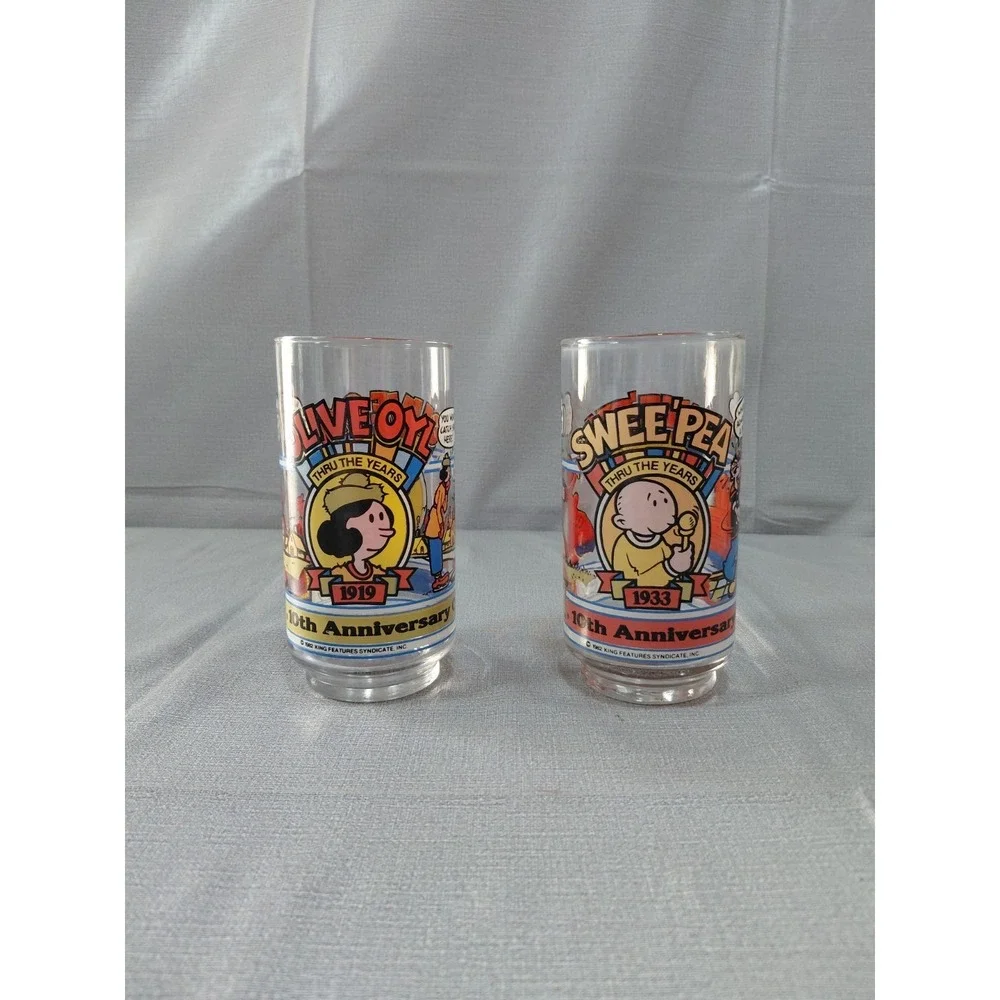 Vtg 1982 Popeye's 10th Anniv Collector's Series Glasses Olive Oyl Swee' Pea